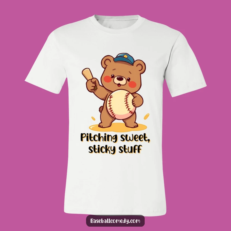 Funny Bear Honey Pitcher T-Shirt: Hilarious Sports Tee for Animal and Baseball Enthusiasts