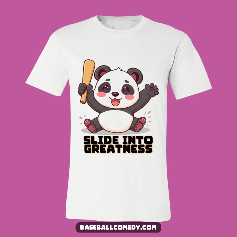 Funny Panda Sliding T-Shirt - Playful Baseball Player, Hilarious Gift Idea