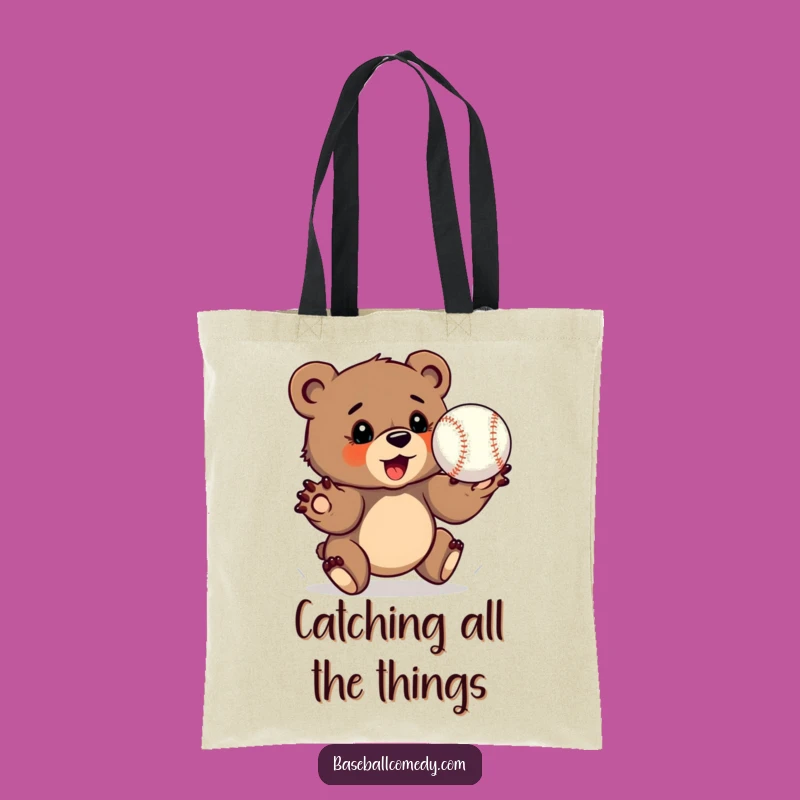 Funny Bear Cub Tote Bag - Catcher Bag, Determined Player Gift