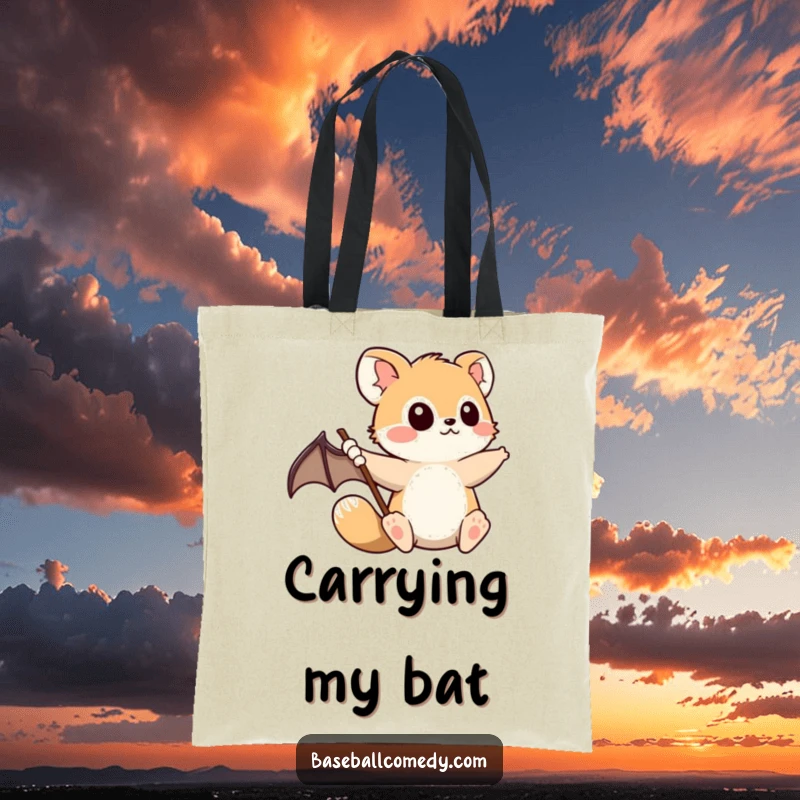 Funny Tote Bag: Cute animal mid-baseball swing, radiating determination and focus, ready to conquer the day with a sporty vibe.